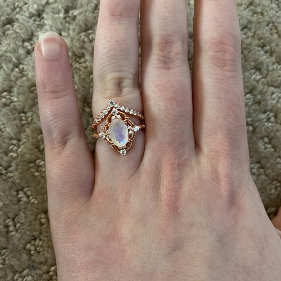 Oval Natural Moonstone Vintage Ring. Two Rings Set - Picture 10 of 14